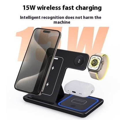 15W 3-in-1 LED Wireless Charger Stand for iPhone, Apple Watch & AirPods Pro